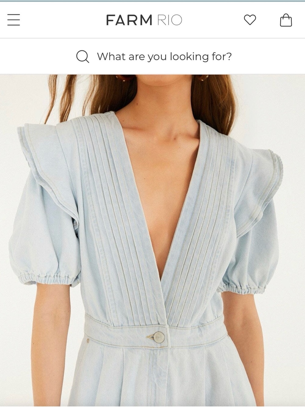 FARM RIO Pale Blue Pintuck V-Neck Puff Sleeve Blouse